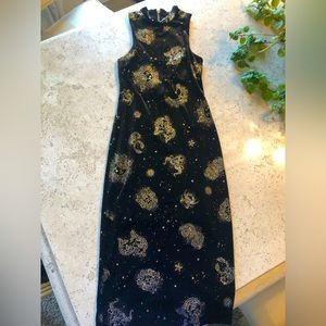 Urban Outfitters Black and Gold Velvet Zodiac Dress